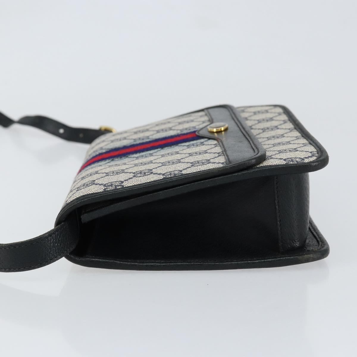 GUCCI GG Supreme Sherry Line Shoulder Bag PVC Navy Gold Red Auth 152645