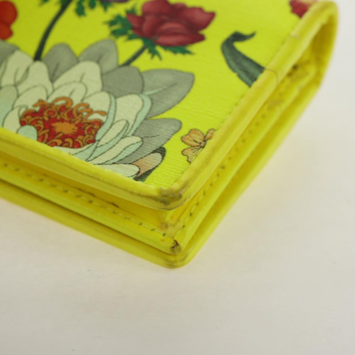 GUCCI Floral Bifold Wallet Leather Yellow 536353 Auth 152674V