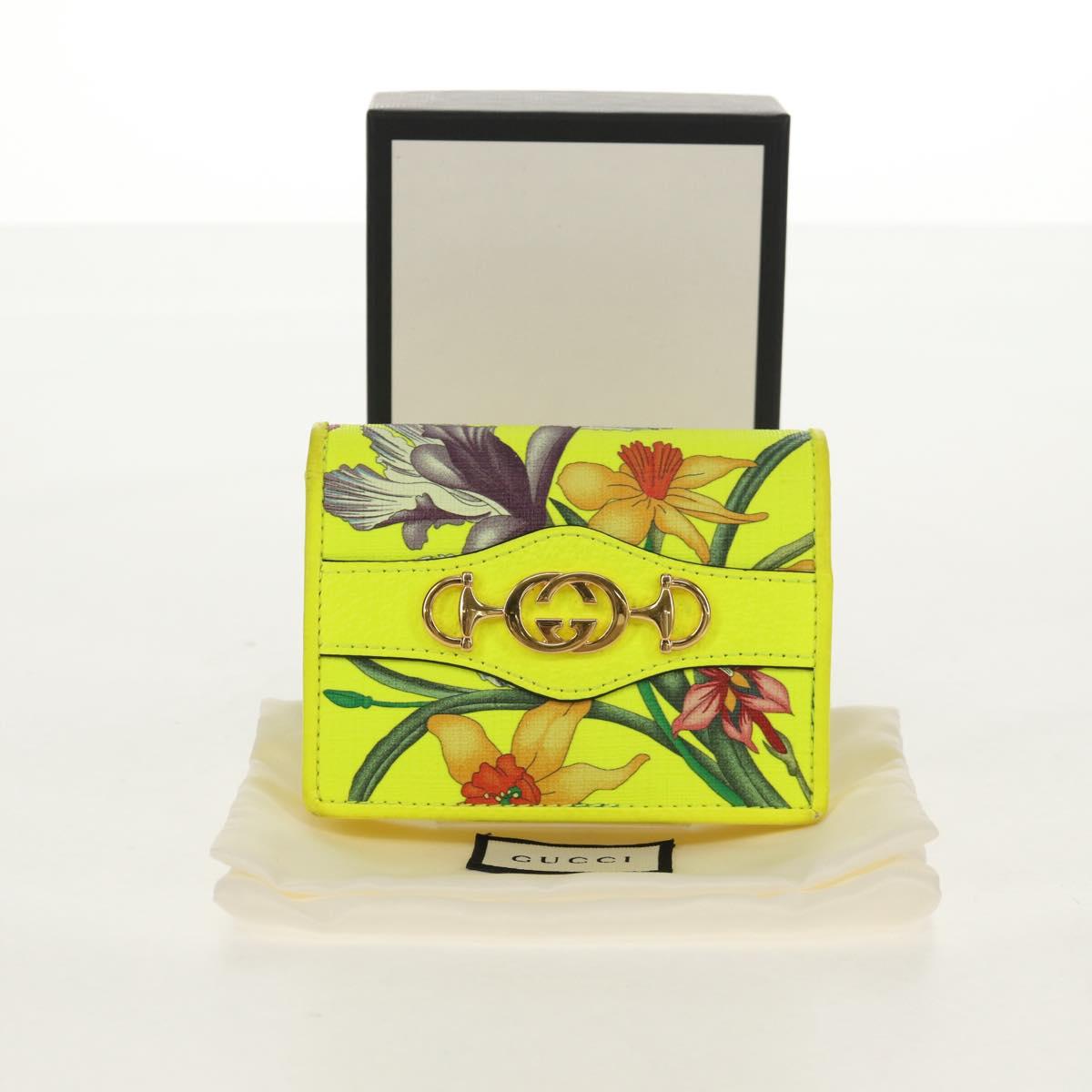 GUCCI Floral Bifold Wallet Leather Yellow 536353 Auth 152674A