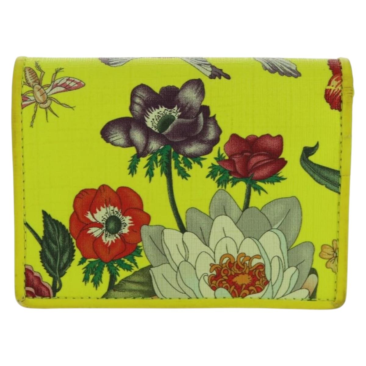 GUCCI Floral Bifold Wallet Leather Yellow 536353 Auth 152674V