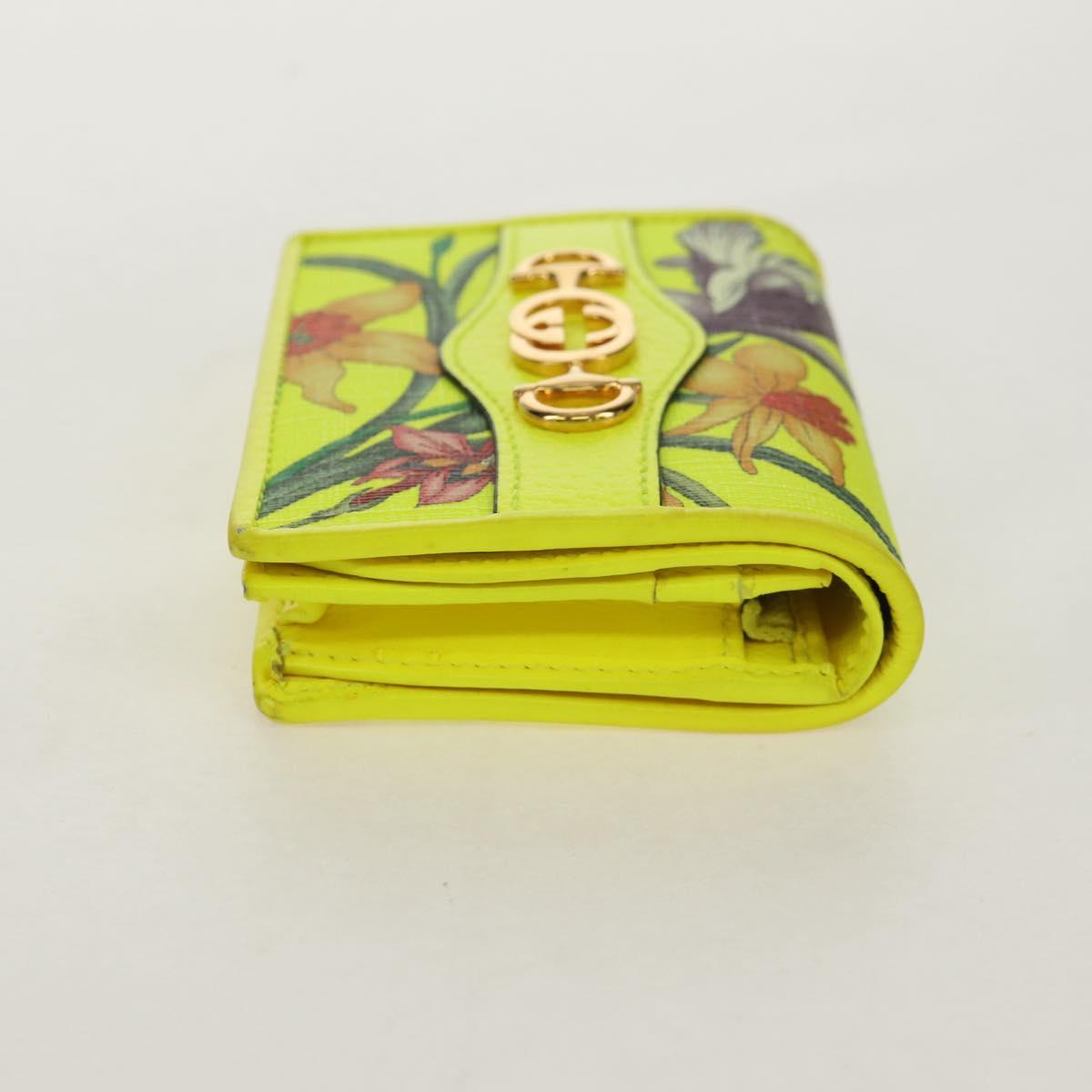 GUCCI Floral Bifold Wallet Leather Yellow 536353 Auth 152674V