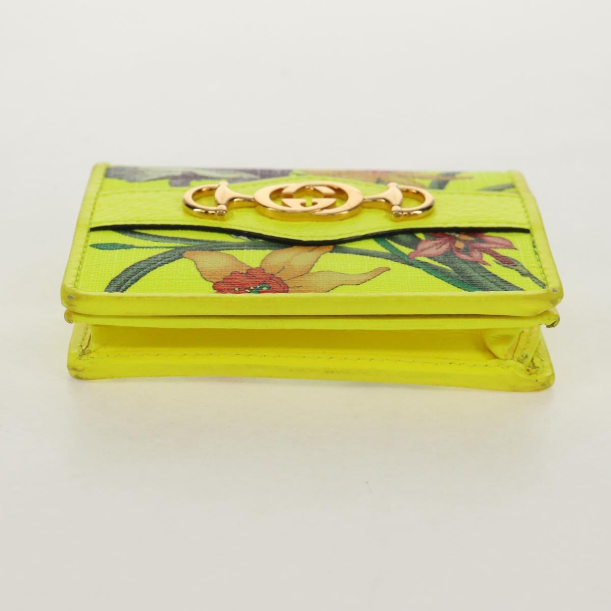 GUCCI Floral Bifold Wallet Leather Yellow 536353 Auth 152674V