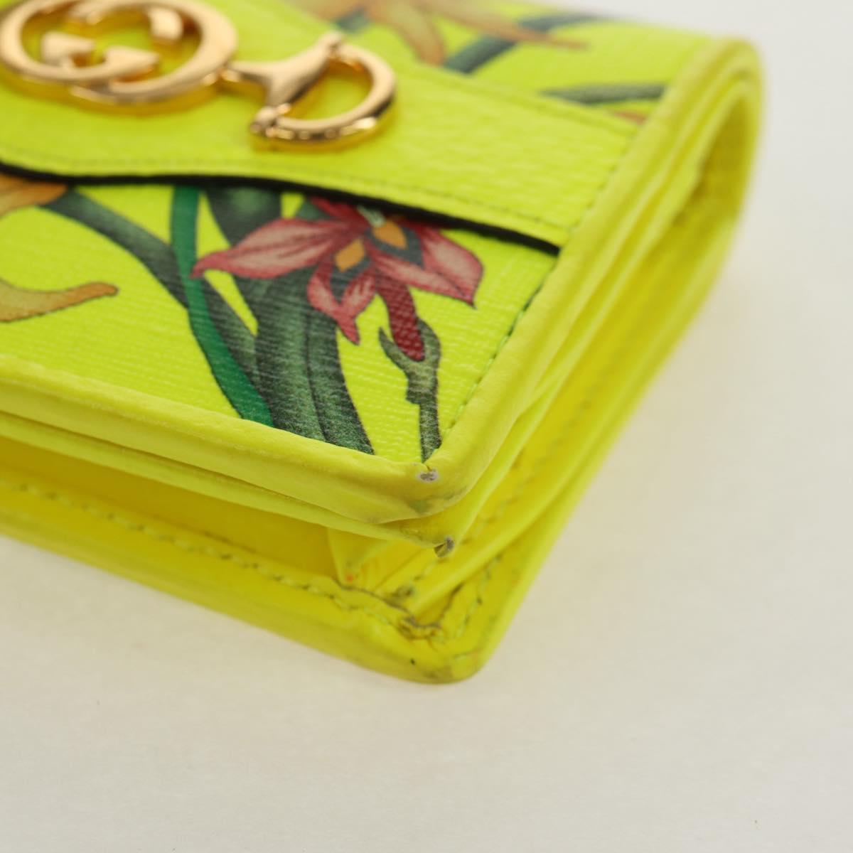 GUCCI Floral Bifold Wallet Leather Yellow 536353 Auth 152674V