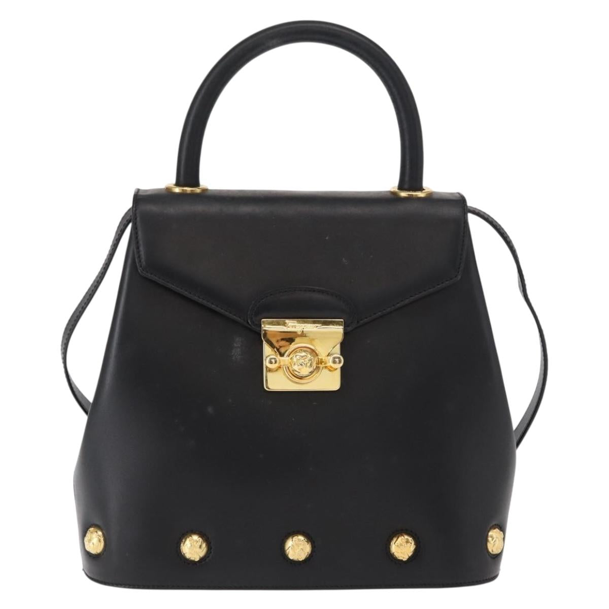 Salvatore Ferragamo Hand Bag Leather 2way Black Gold Auth 152685