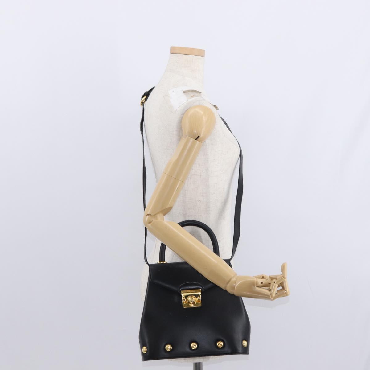 Salvatore Ferragamo Hand Bag Leather 2way Black Gold Auth 152685