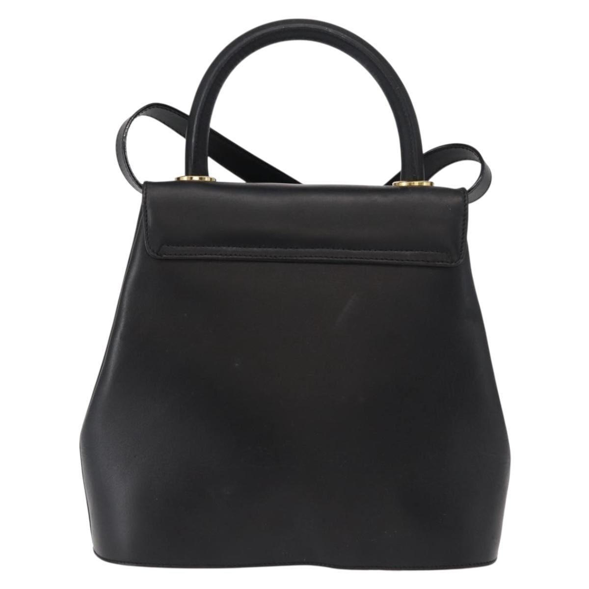 Salvatore Ferragamo Hand Bag Leather 2way Black Gold Auth 152685