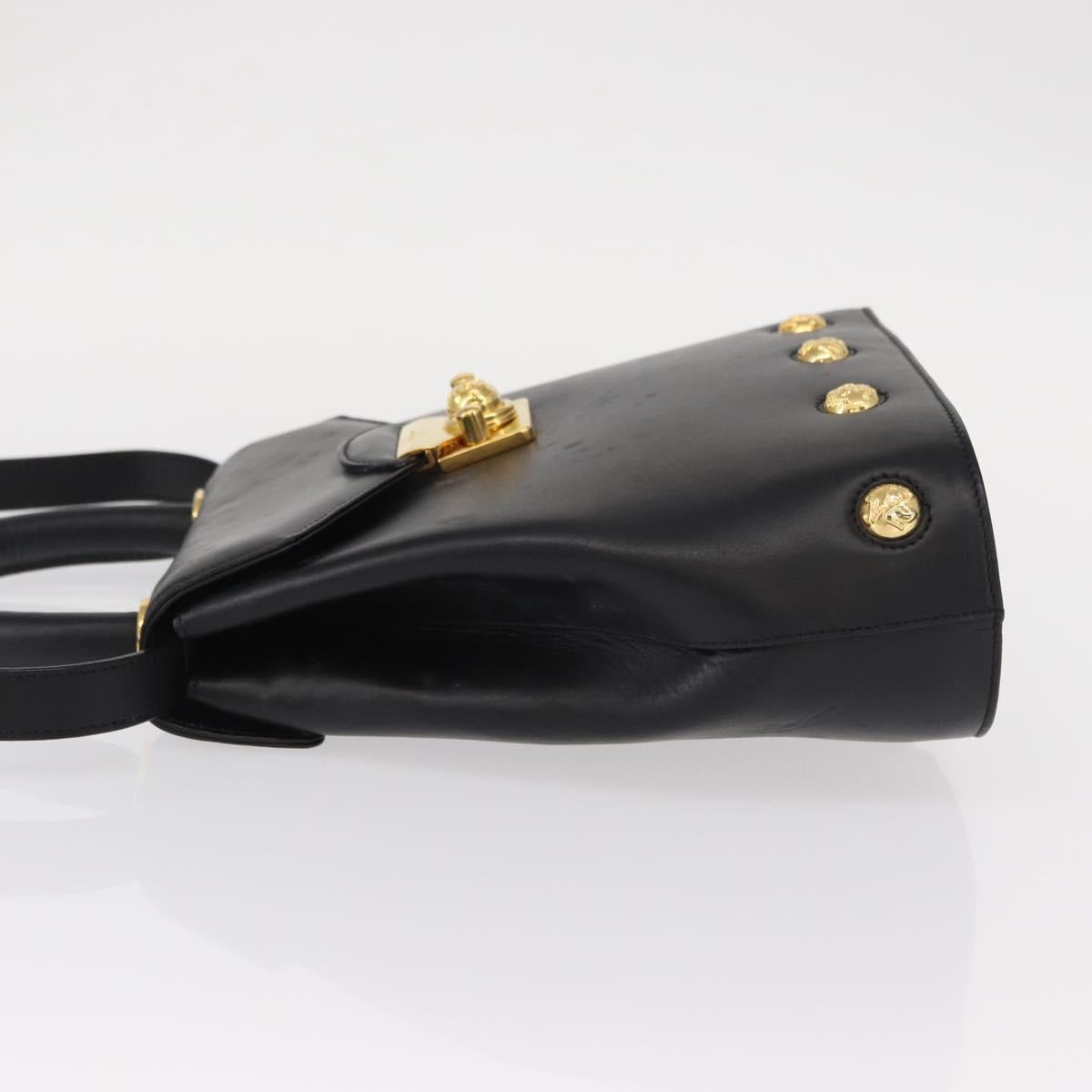 Salvatore Ferragamo Hand Bag Leather 2way Black Gold Auth 152685