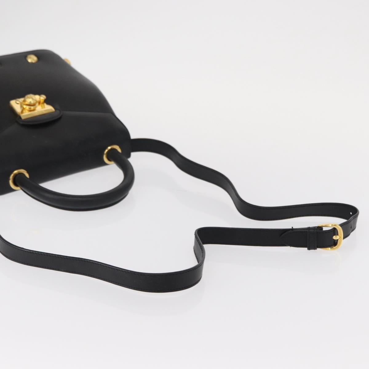 Salvatore Ferragamo Hand Bag Leather 2way Black Gold Auth 152685