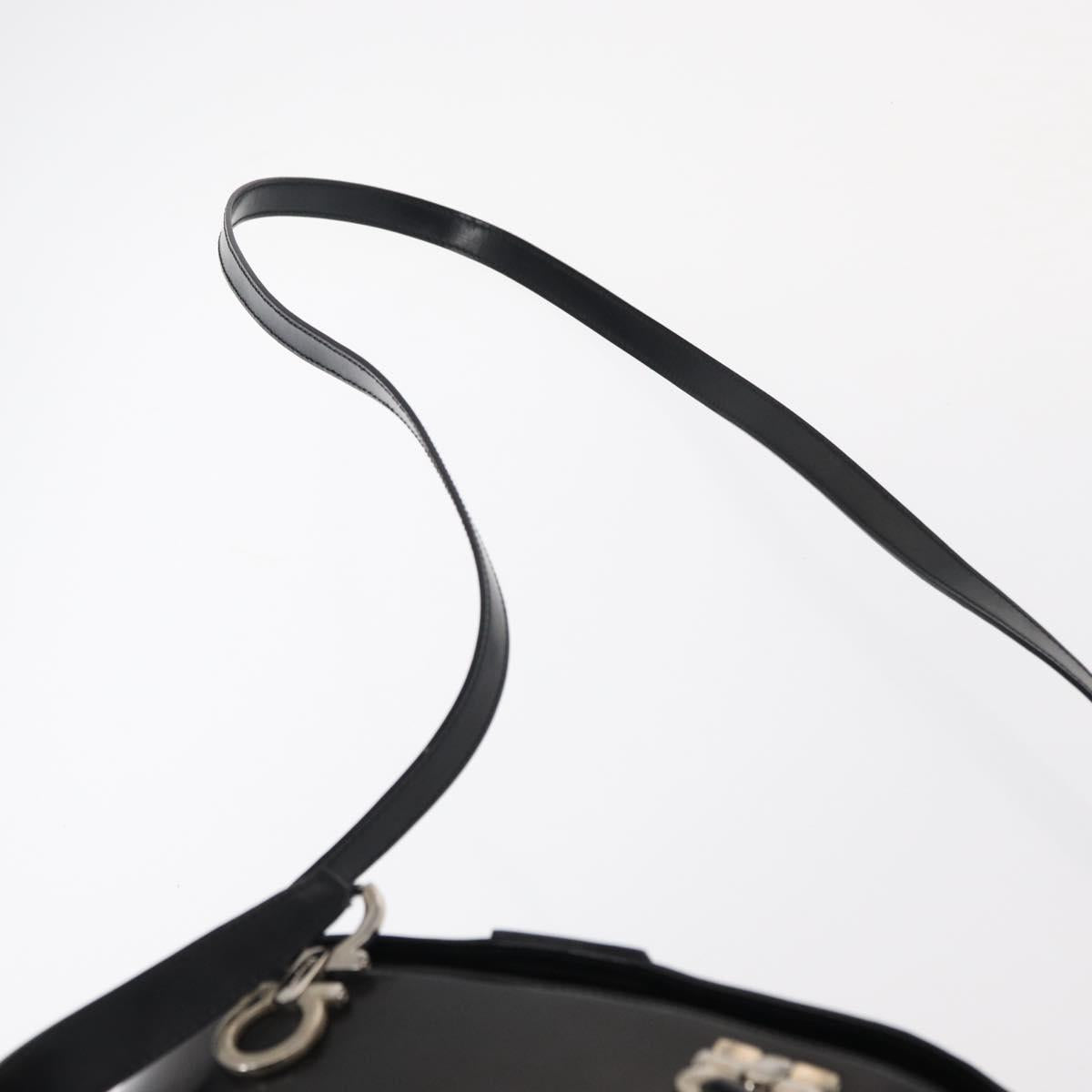 Salvatore Ferragamo Hand Bag Leather 2way Black Silver Auth 152687