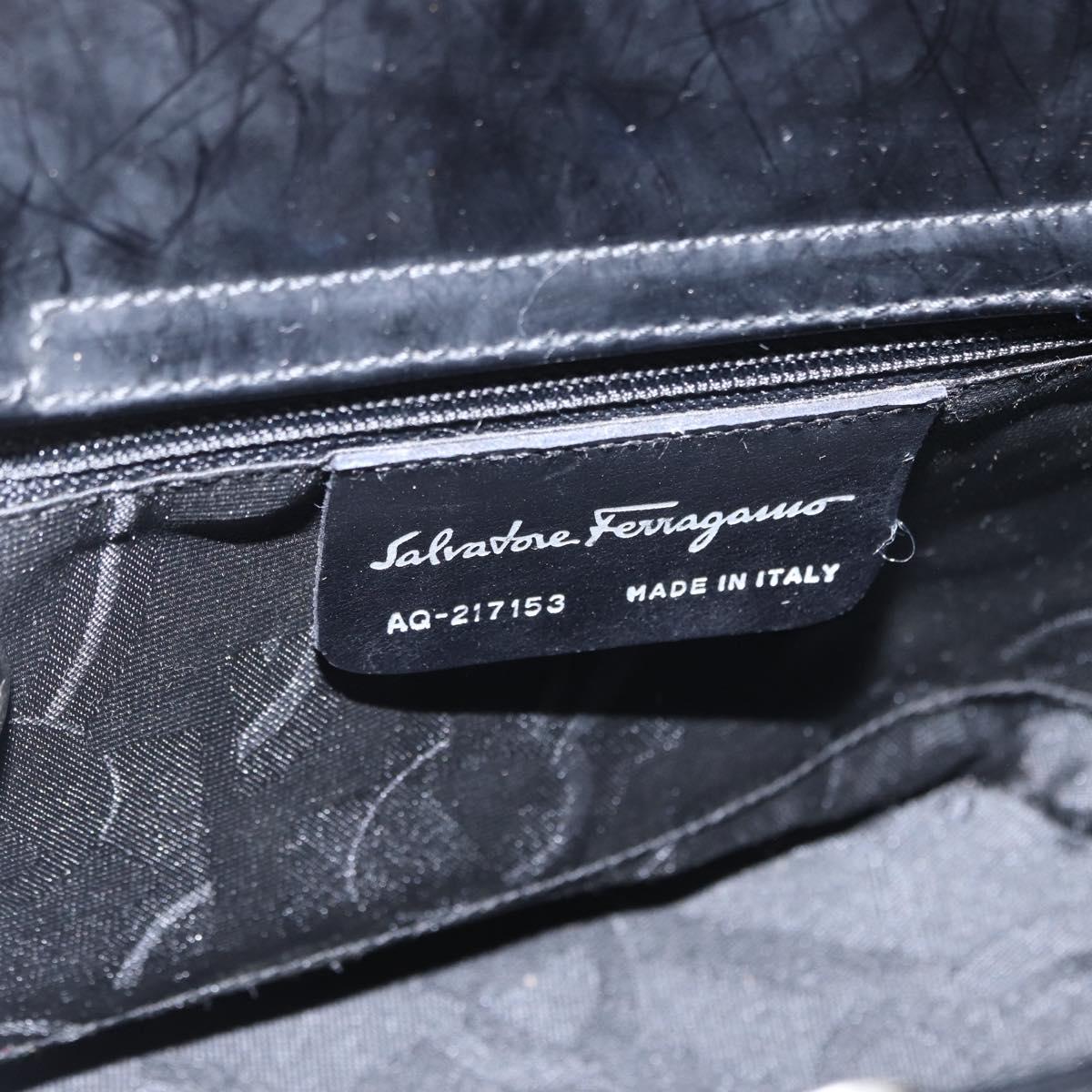 Salvatore Ferragamo Hand Bag Leather 2way Black Silver Auth 152687