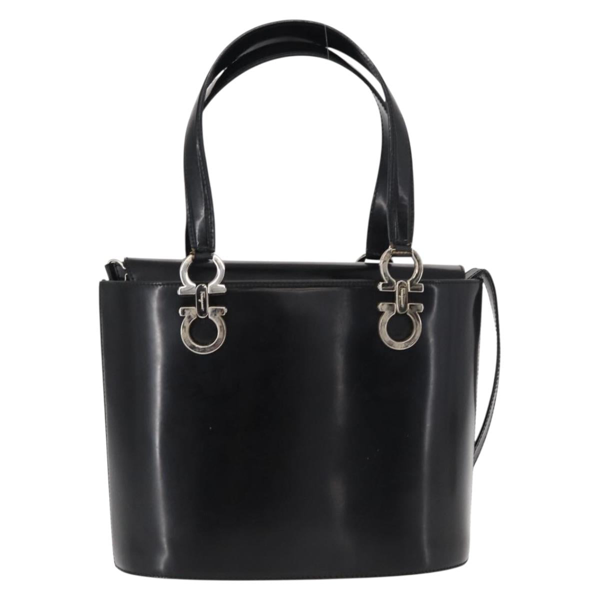 Salvatore Ferragamo Hand Bag Leather 2way Black Silver Auth 152687