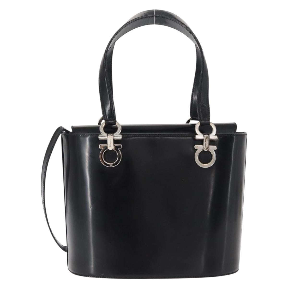 Salvatore Ferragamo Hand Bag Leather 2way Black Silver Auth 152687