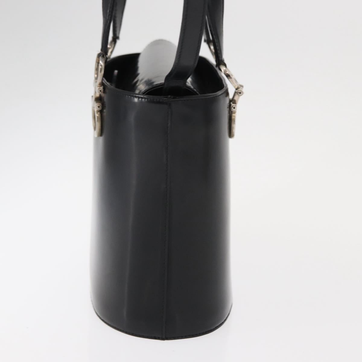 Salvatore Ferragamo Hand Bag Leather 2way Black Silver Auth 152687