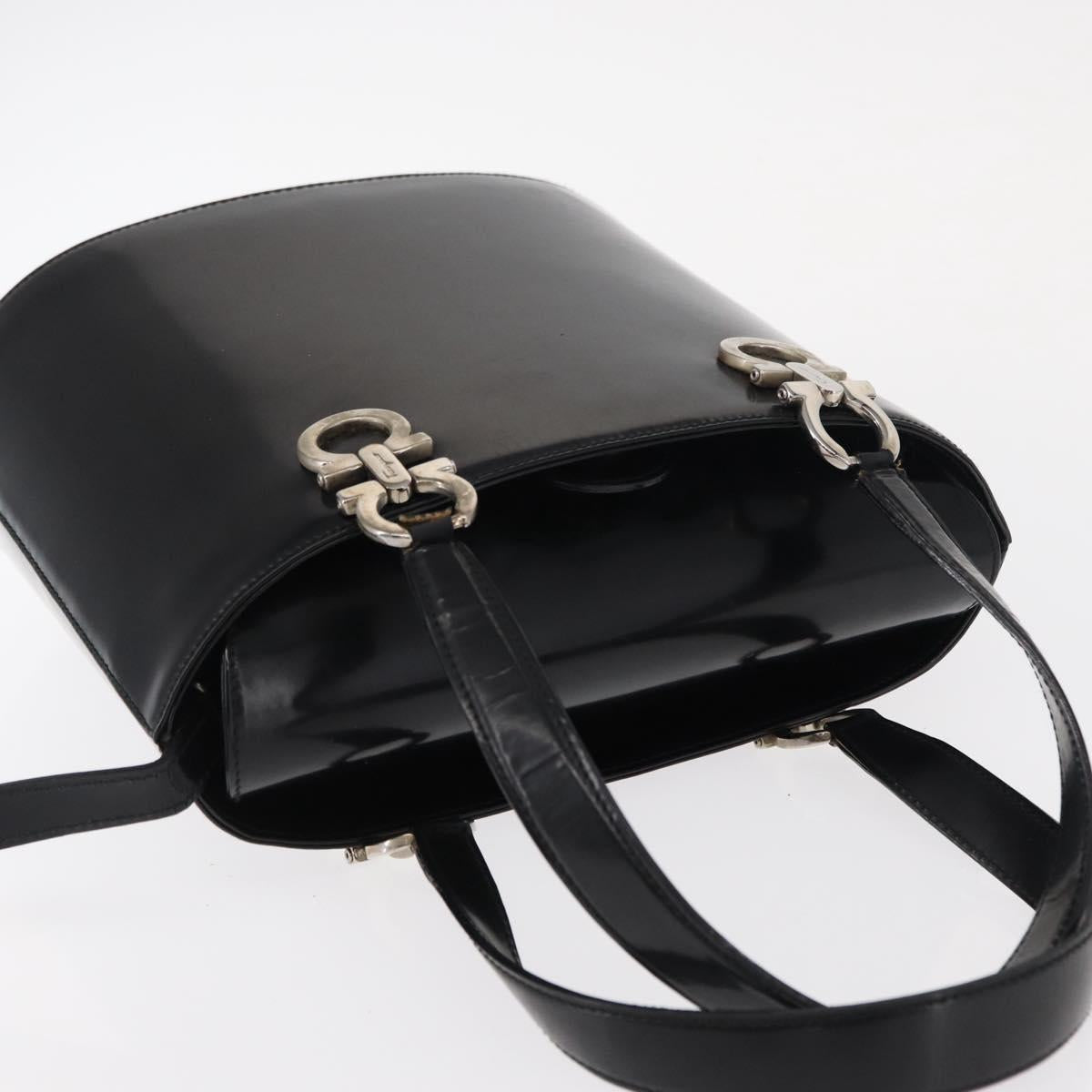 Salvatore Ferragamo Hand Bag Leather 2way Black Silver Auth 152687
