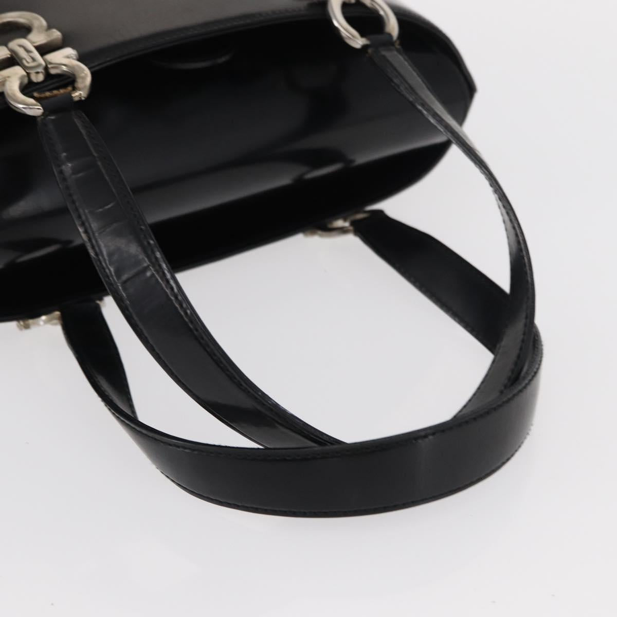 Salvatore Ferragamo Hand Bag Leather 2way Black Silver Auth 152687