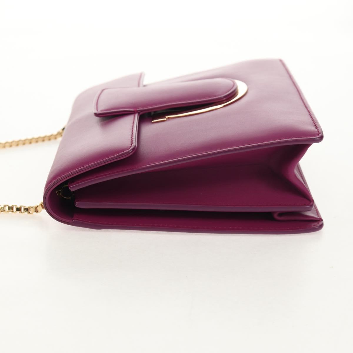Salvatore Ferragamo Chain Shoulder Bag Leather Purple Gold Auth 152688V