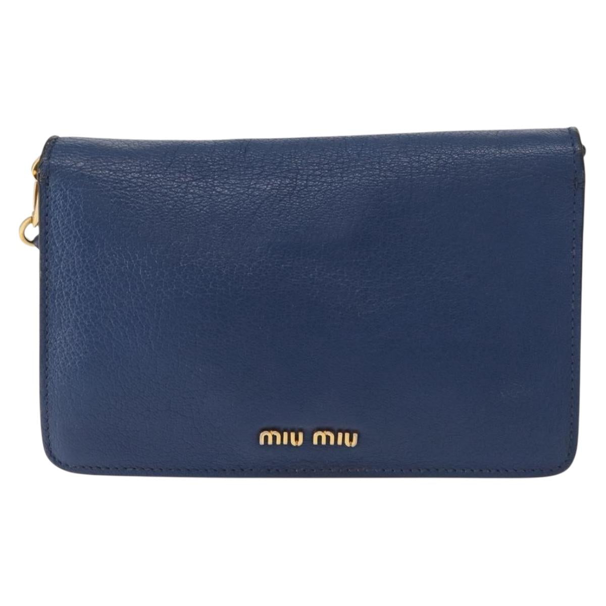 Miu Miu Shoulder Bag Leather Blue Gold Auth 152690
