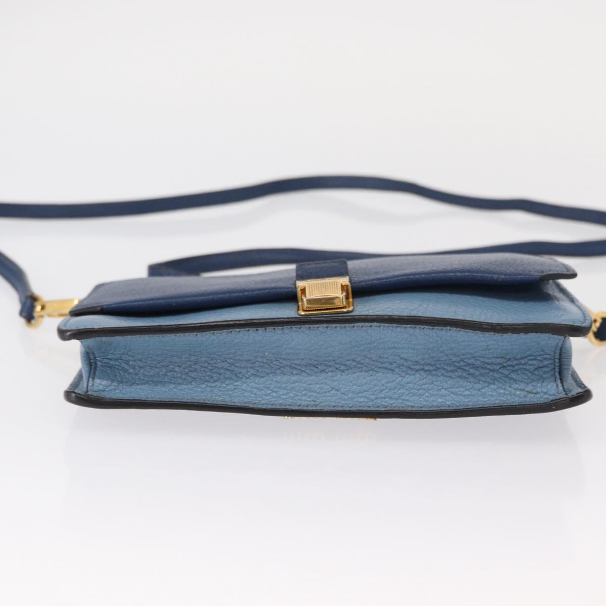 Miu Miu Shoulder Bag Leather Blue Gold Auth 152690