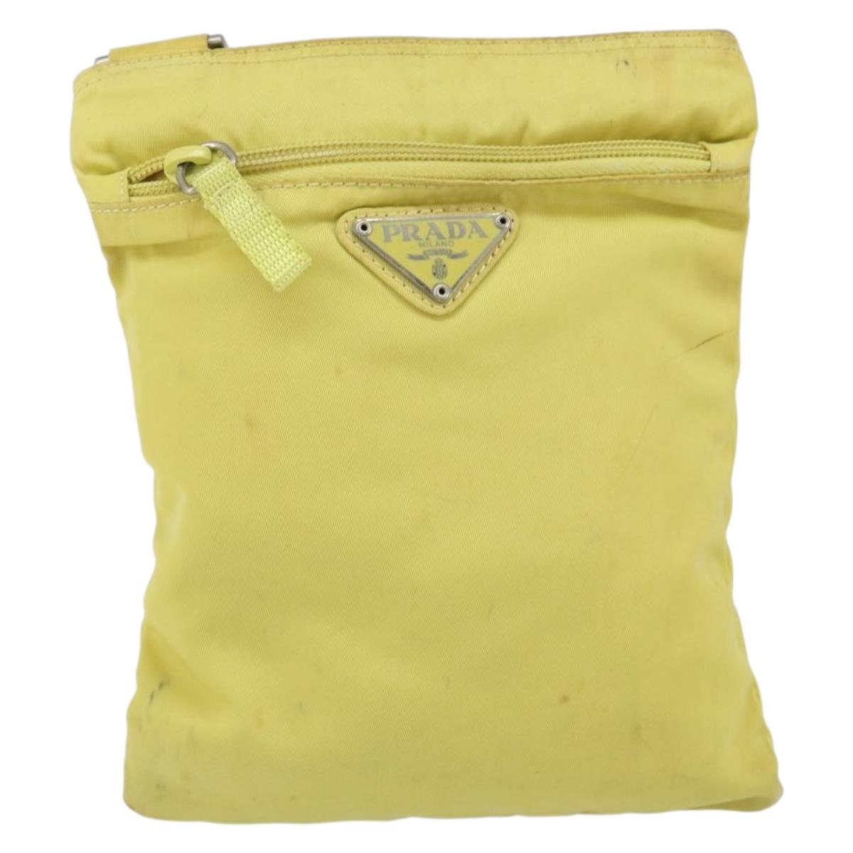 PRADA Shoulder Bag Nylon Yellow Silver Auth 152691