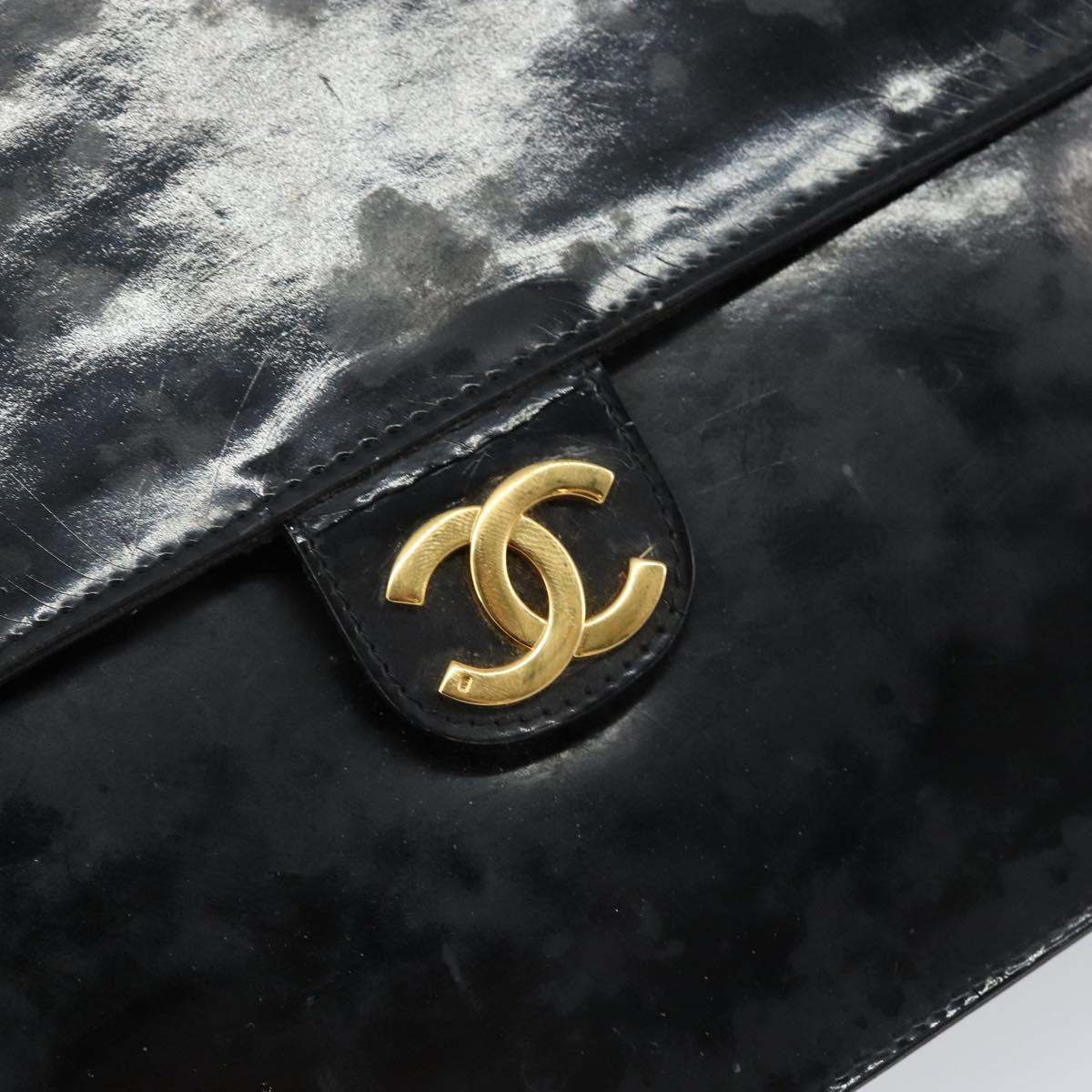 CHANEL Chain Shoulder Bag Patent leather Black Gold CC Auth 152693