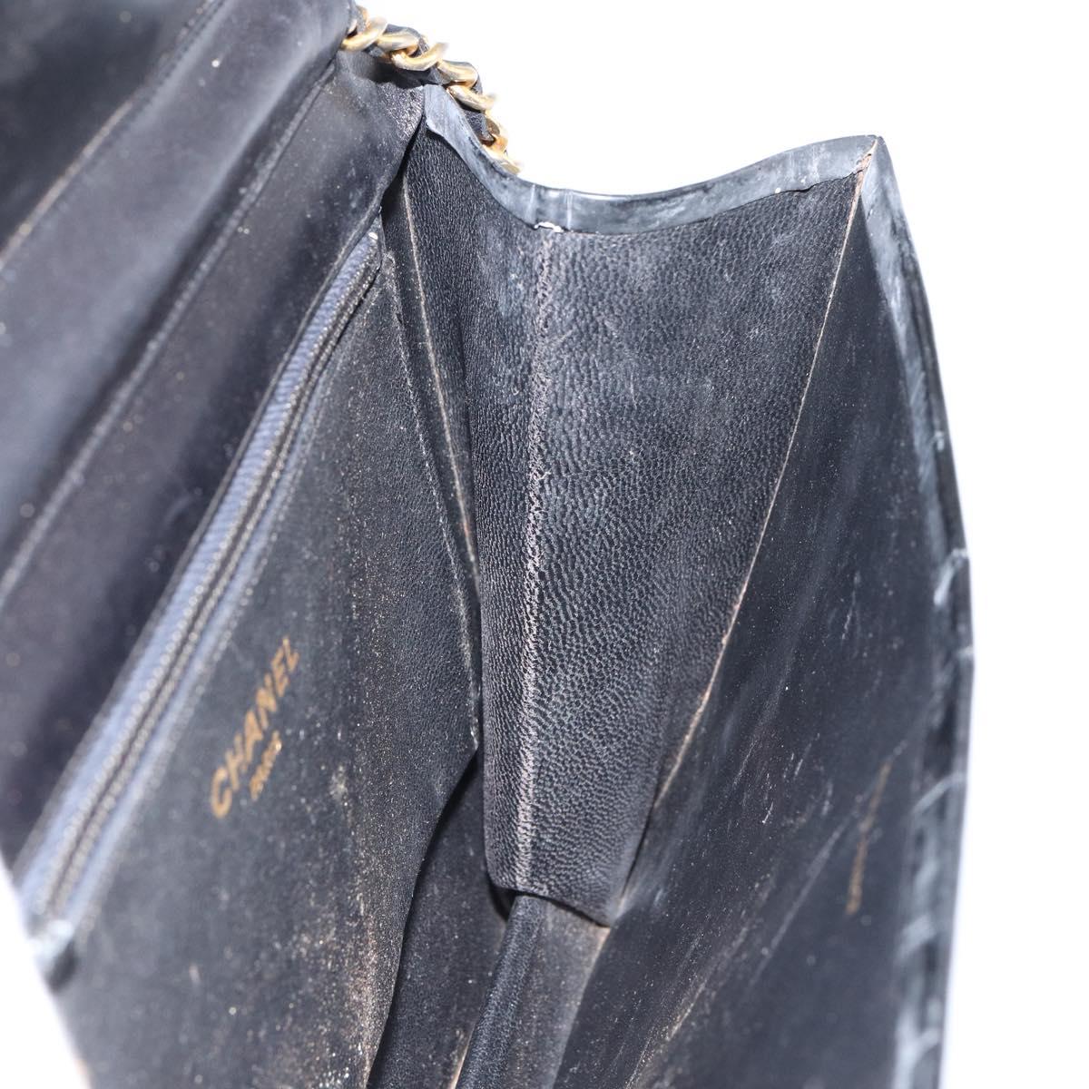 CHANEL Chain Shoulder Bag Patent leather Black Gold CC Auth 152693