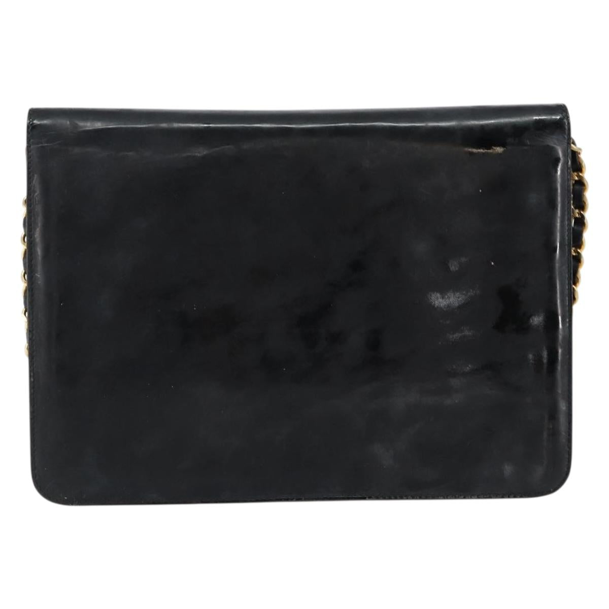 CHANEL Chain Shoulder Bag Patent leather Black Gold CC Auth 152693