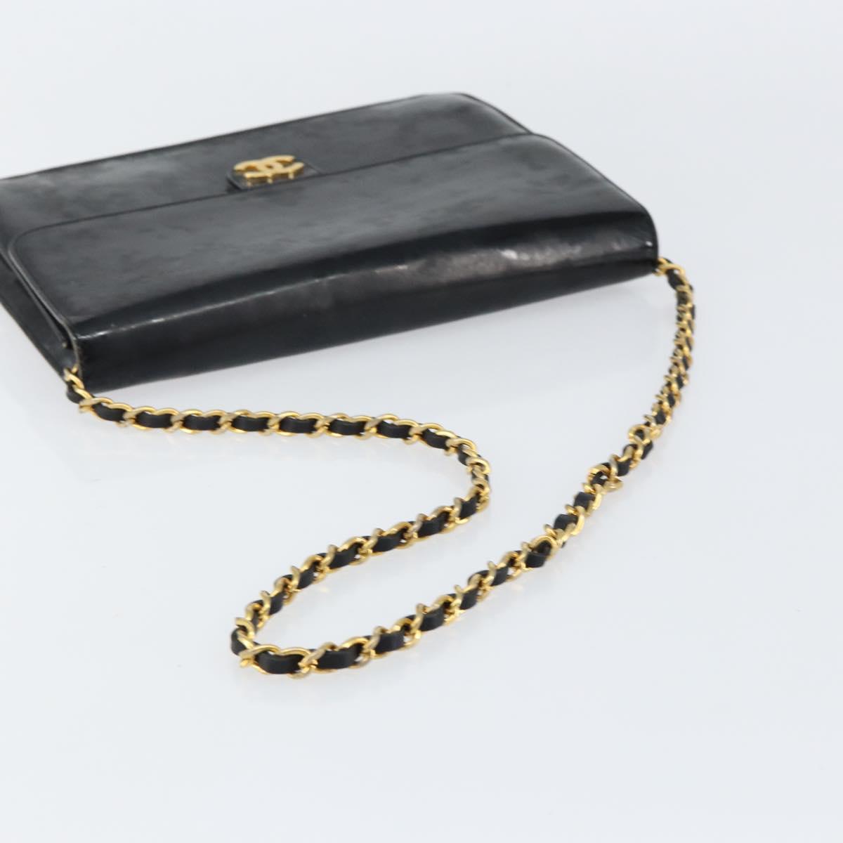 CHANEL Chain Shoulder Bag Patent leather Black Gold CC Auth 152693