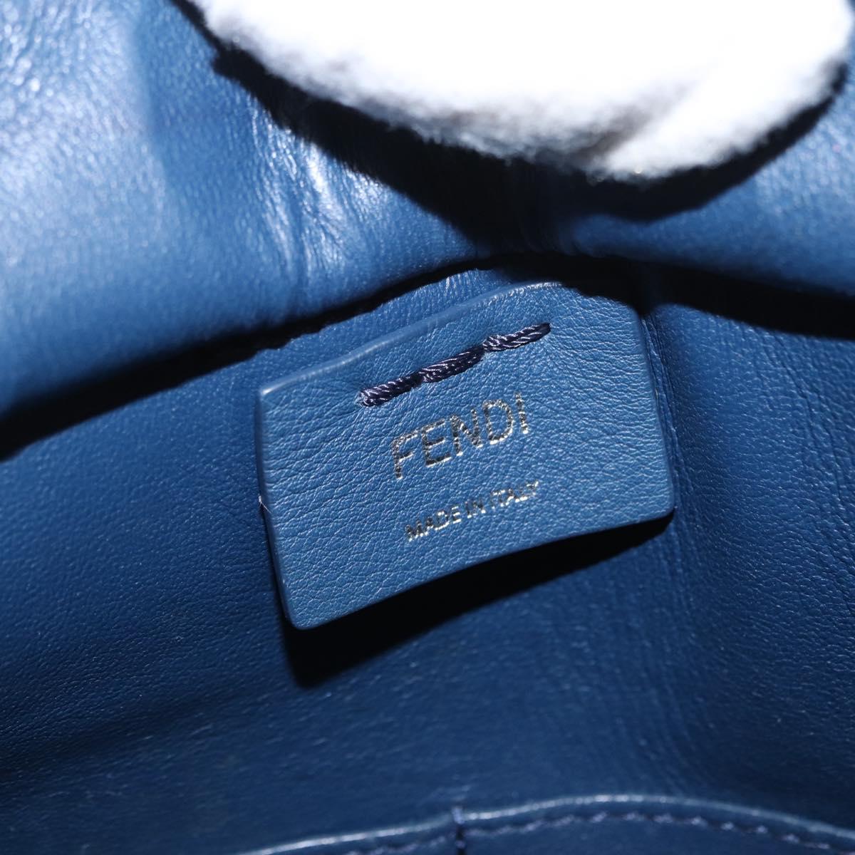 FENDI Trois Jules Hand Bag Leather Navy Silver Auth 152694