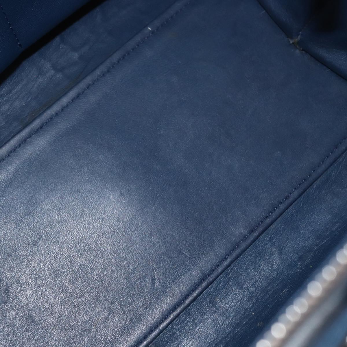 FENDI Trois Jules Hand Bag Leather Navy Silver Auth 152694