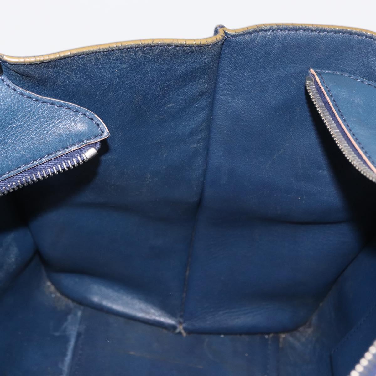 FENDI Trois Jules Hand Bag Leather Navy Silver Auth 152694