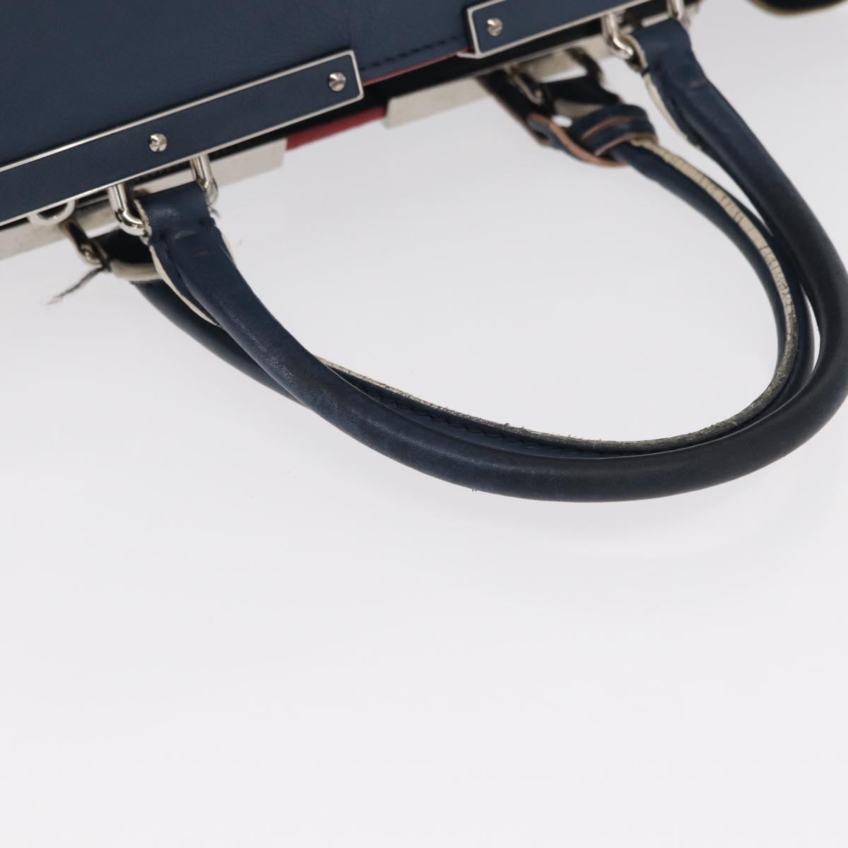 FENDI Trois Jules Hand Bag Leather Navy Silver Auth 152694