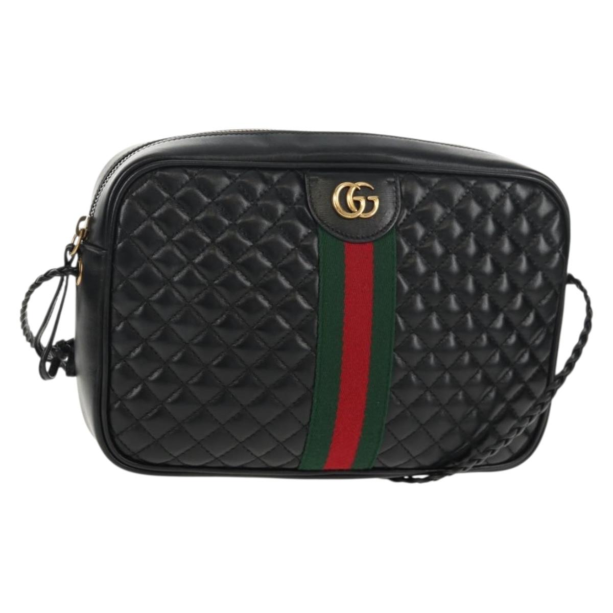 GUCCI GG Marmont Web Sherry Line Bag Leather Black Gold Red 541051 Auth 152695V