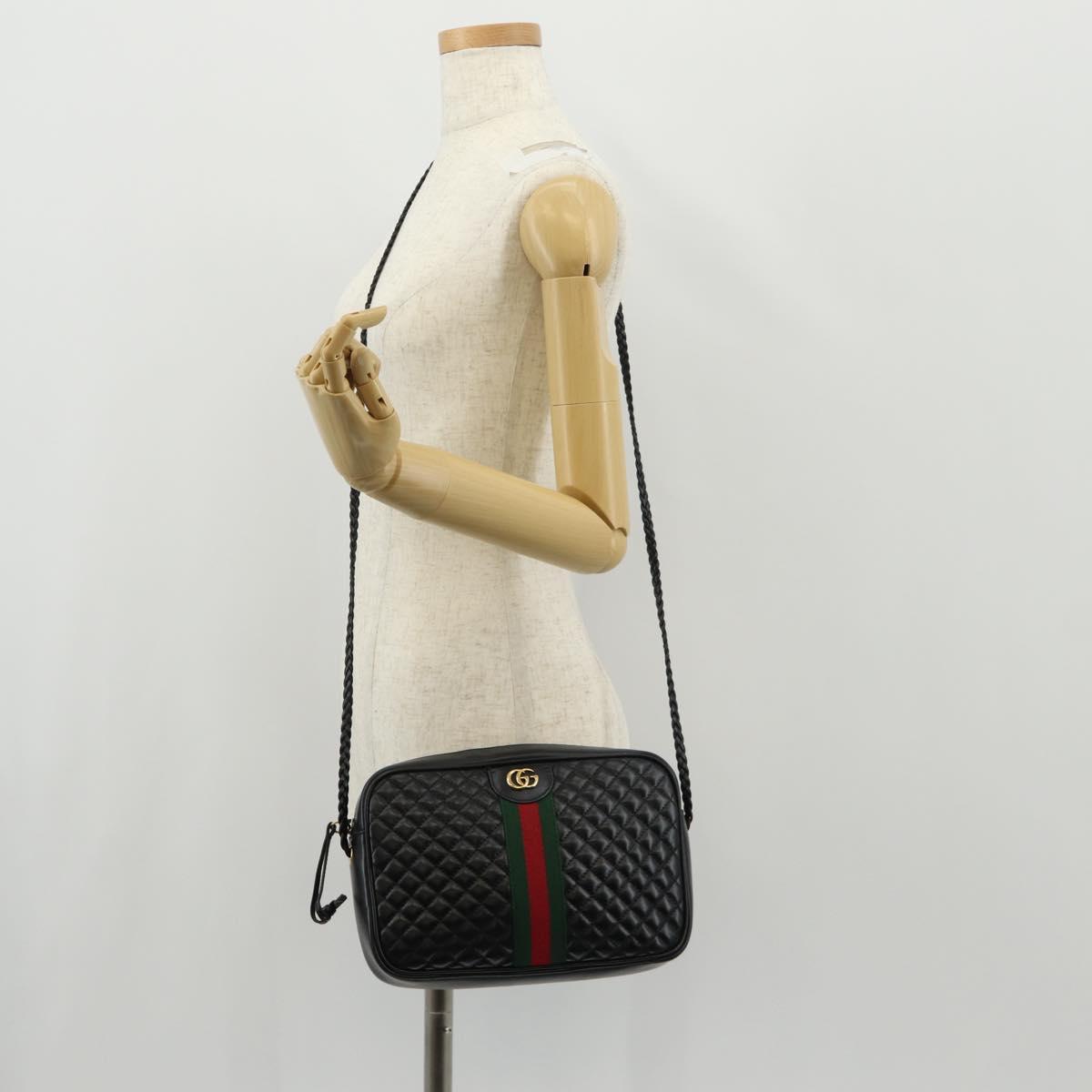 GUCCI GG Marmont Web Sherry Line Bag Leather Black Gold Red 541051 Auth 152695V