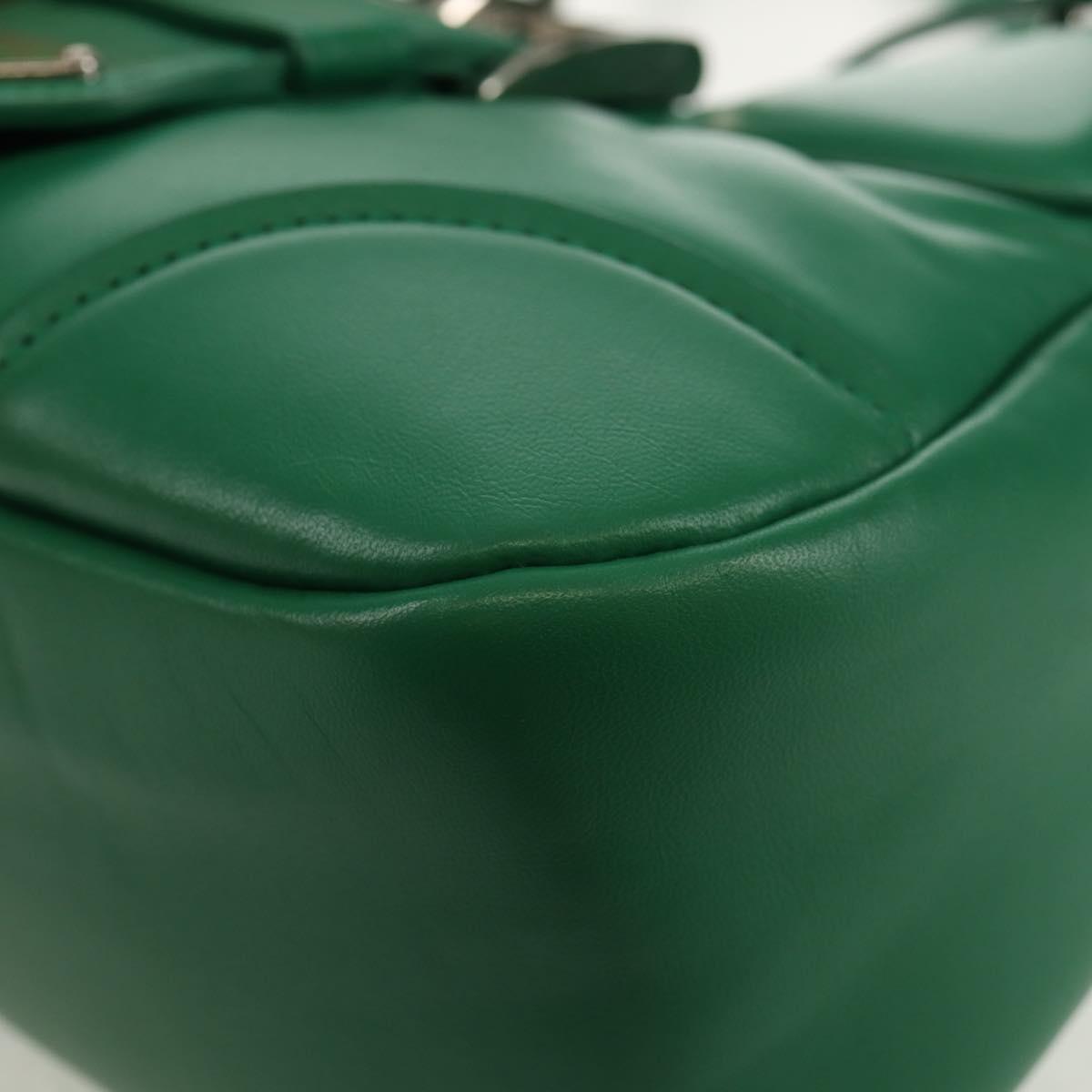 PRADA Moon Bag Hand Bag Leather 2way Green Silver Auth 152696SAM