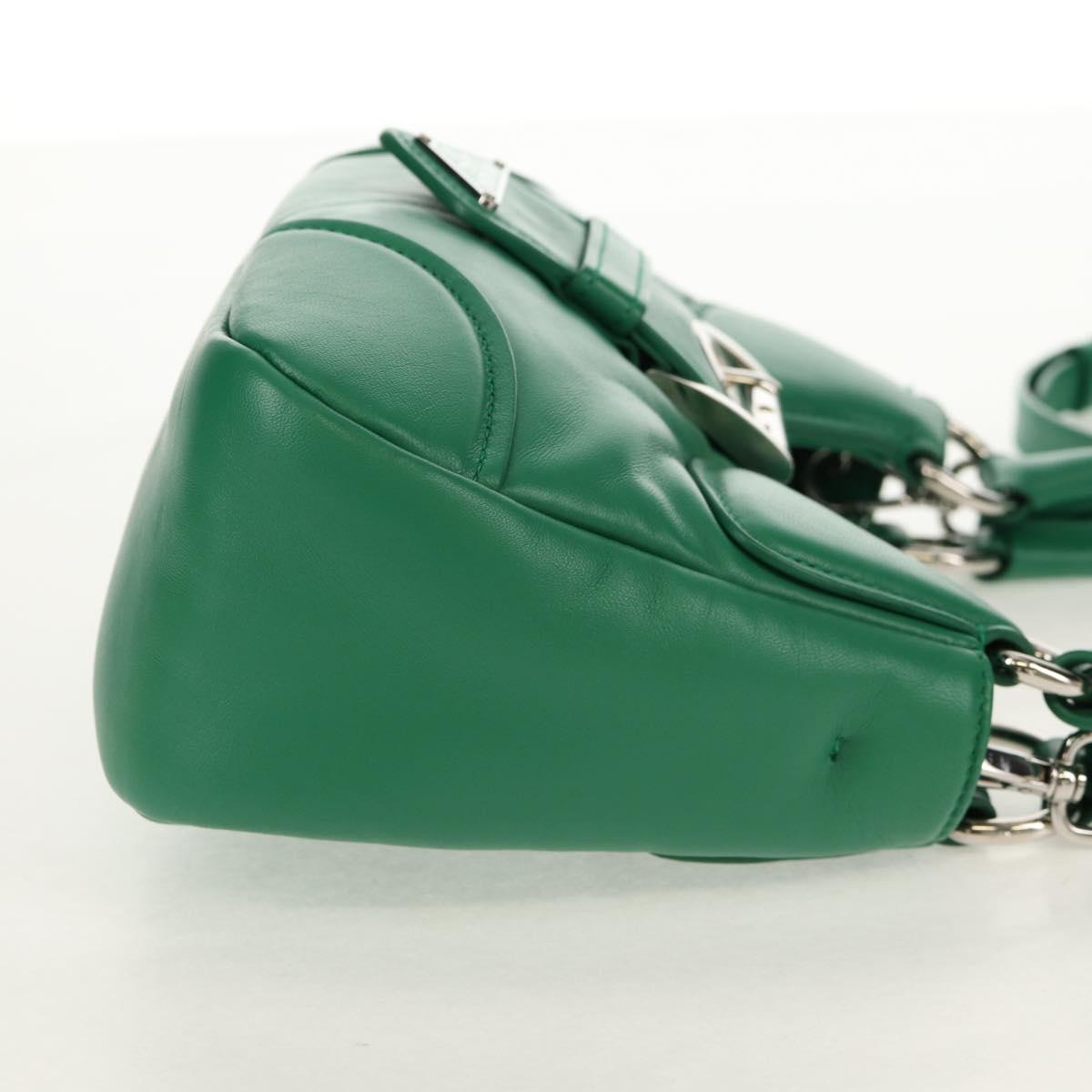 PRADA Moon Bag Hand Bag Leather 2way Green Silver Auth 152696SAM
