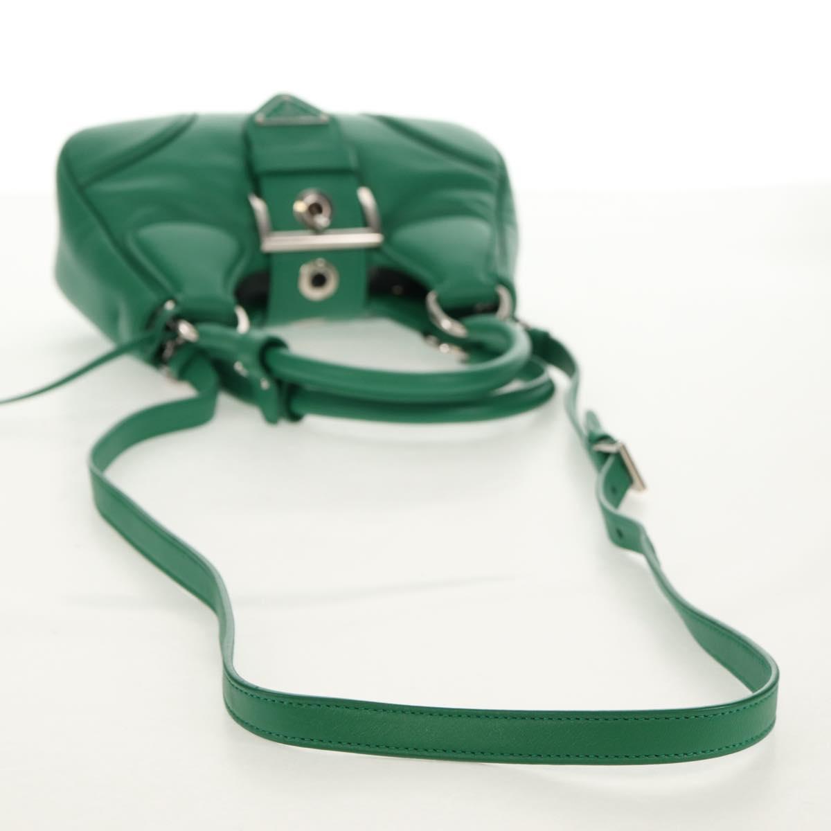 PRADA Moon Bag Hand Bag Leather 2way Green Silver Auth 152696SAM