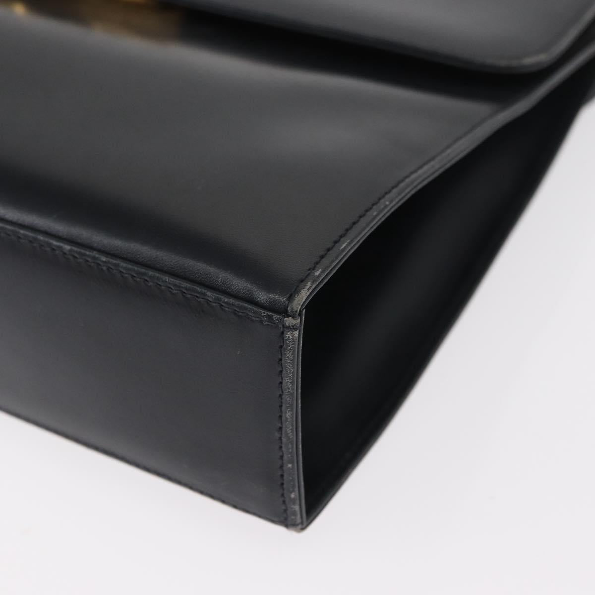 Salvatore Ferragamo Gancini Chain Shoulder Bag Leather Navy Gold Auth 152720