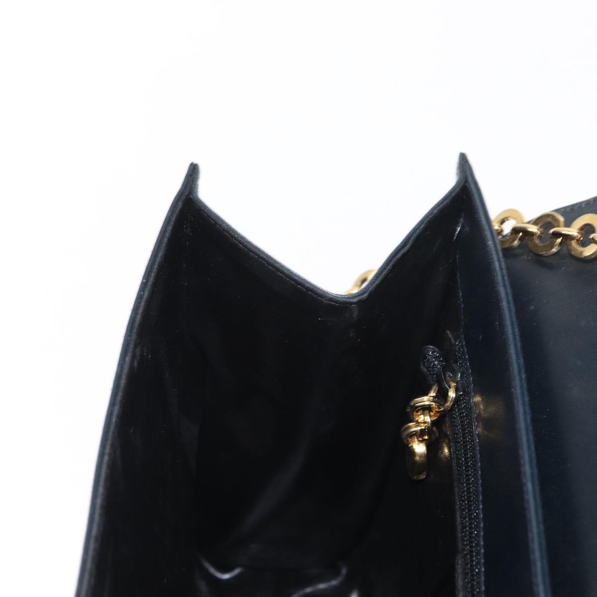 Salvatore Ferragamo Gancini Chain Shoulder Bag Leather Navy Gold Auth 152720