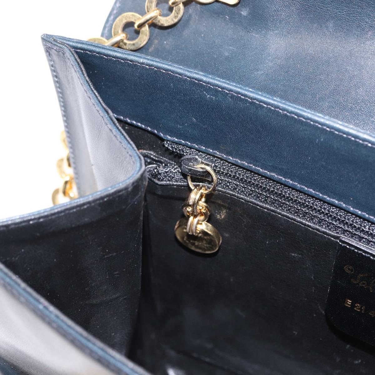Salvatore Ferragamo Gancini Chain Shoulder Bag Leather Navy Gold Auth 152720