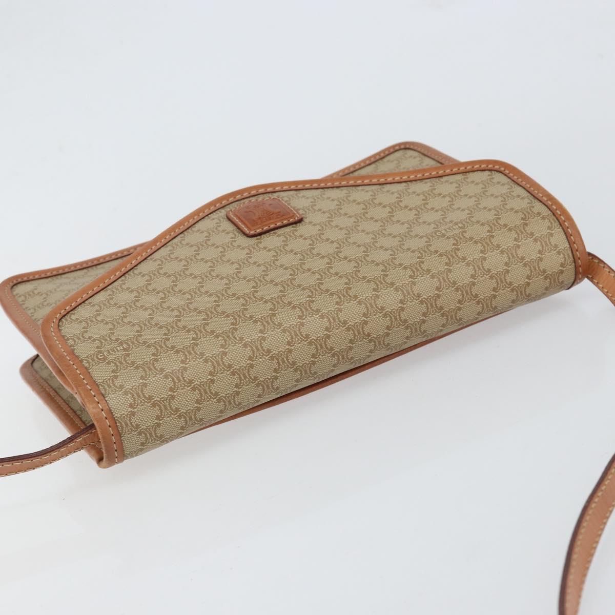 CELINE Macadam Canvas Shoulder Bag PVC Leather Beige Gold Auth 152722