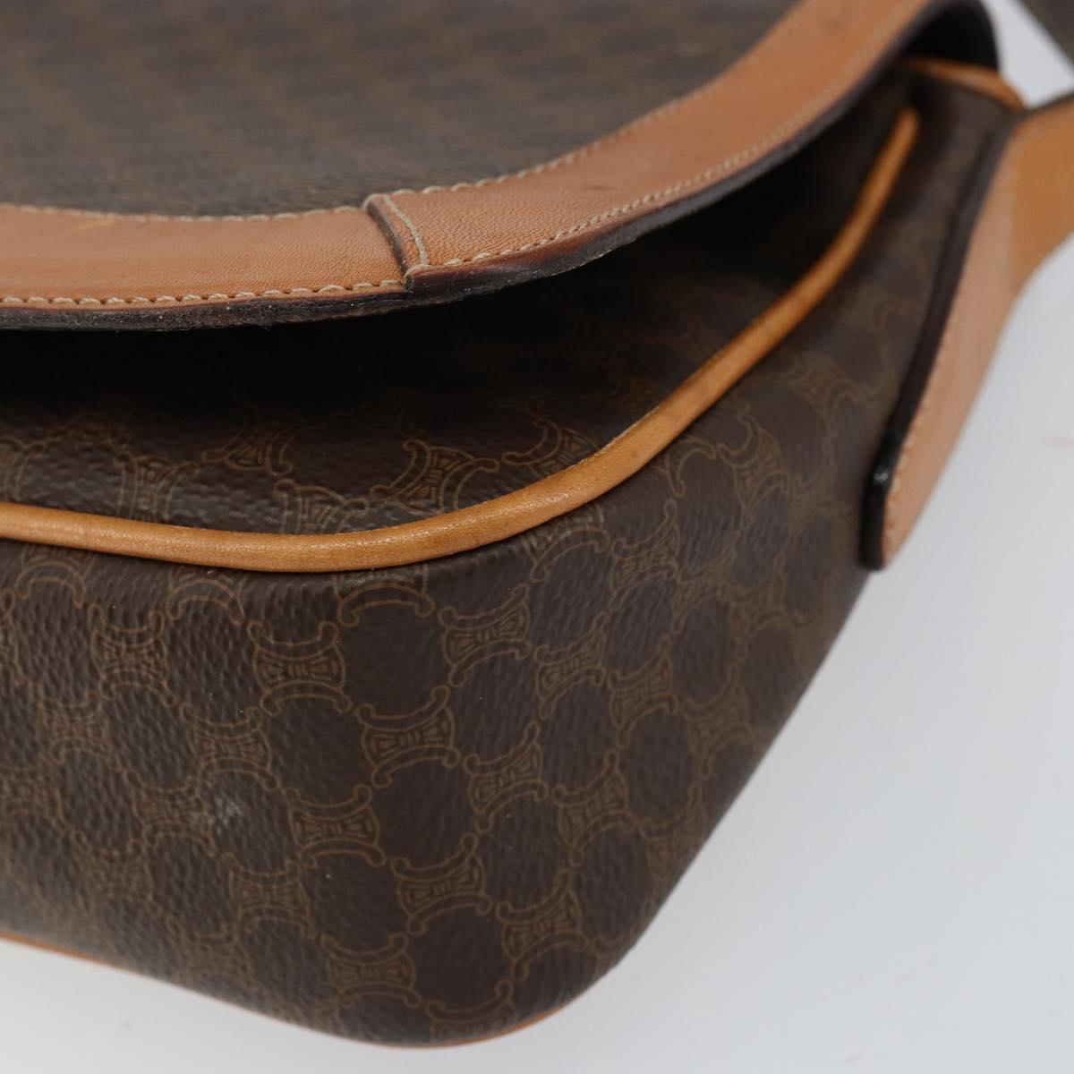 CELINE Macadam Canvas Shoulder Bag PVC Leather Brown Gold Auth 152723