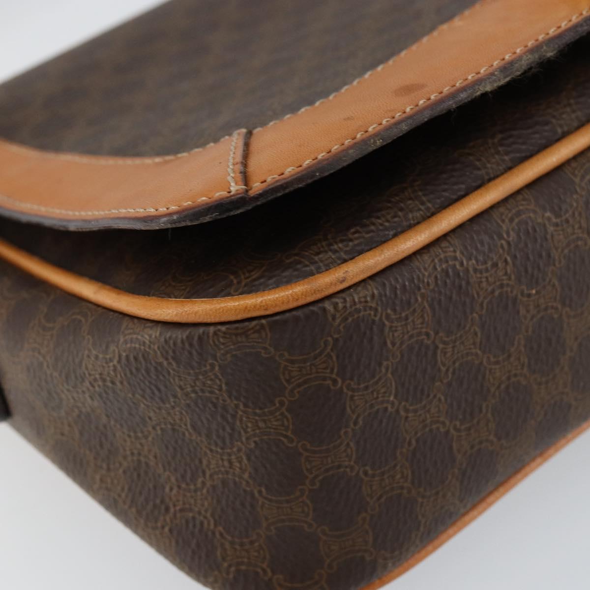 CELINE Macadam Canvas Shoulder Bag PVC Leather Brown Gold Auth 152723