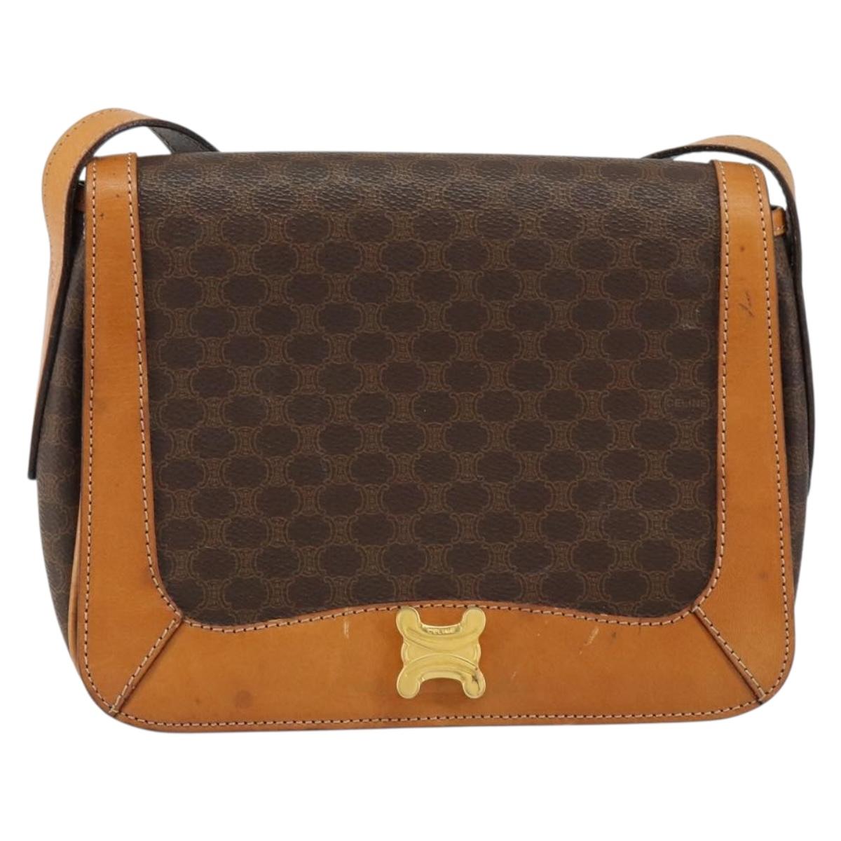 CELINE Macadam Canvas Shoulder Bag PVC Leather Brown Gold Auth 152723