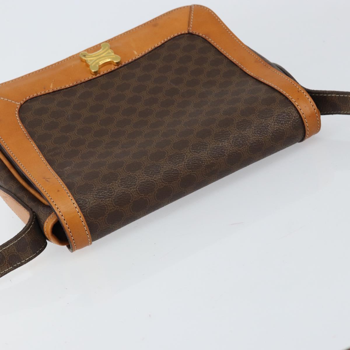 CELINE Macadam Canvas Shoulder Bag PVC Leather Brown Gold Auth 152723