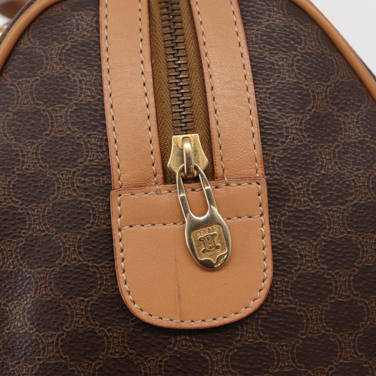 CELINE Macadam Canvas Boston Bag PVC Brown Gold Auth 152724