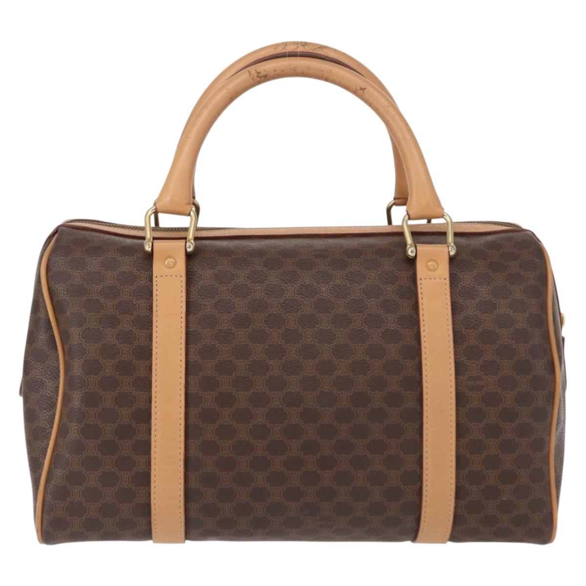 CELINE Macadam Canvas Boston Bag PVC Brown Gold Auth 152724