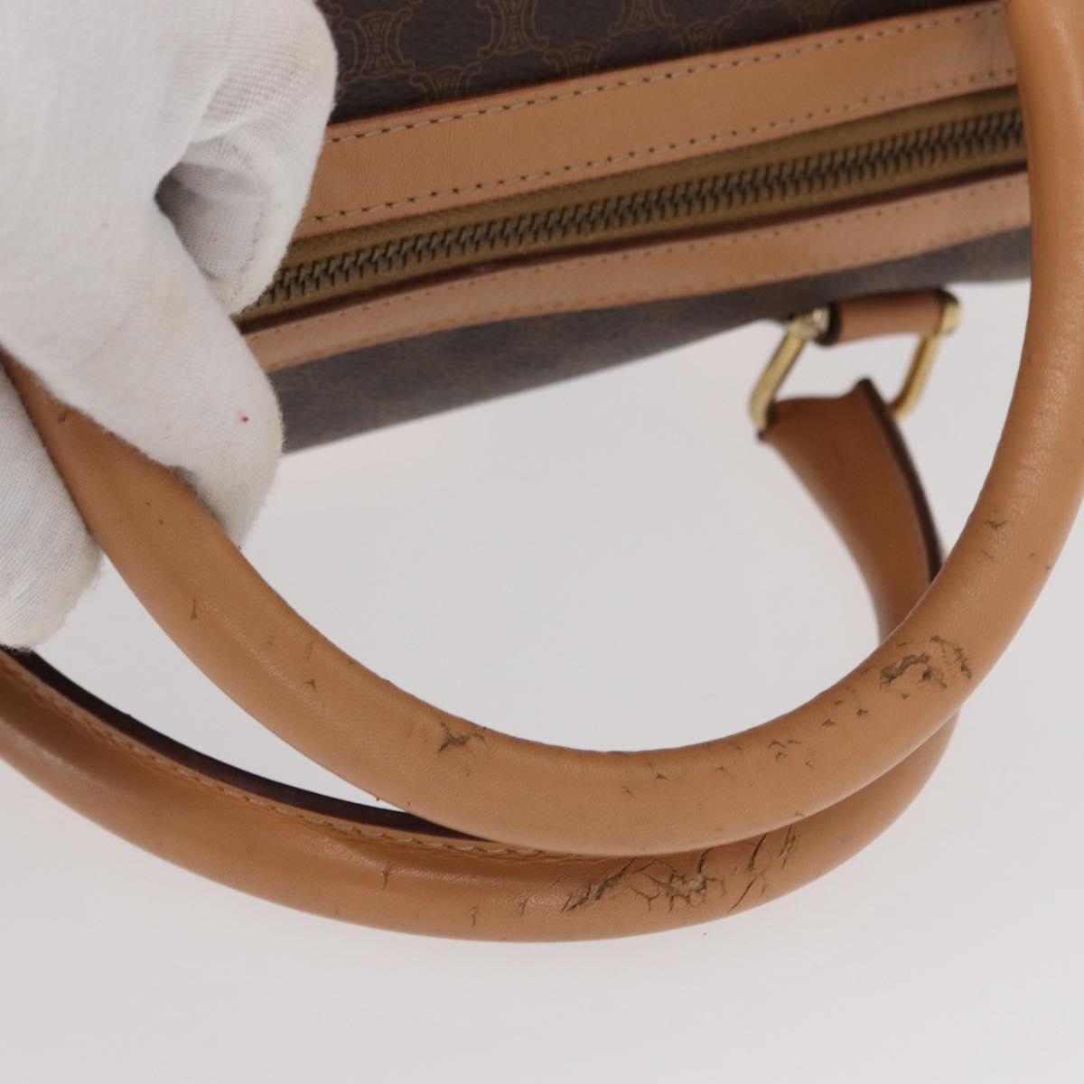 CELINE Macadam Canvas Boston Bag PVC Brown Gold Auth 152724