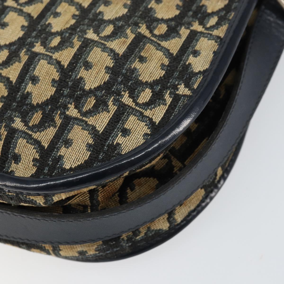 Christian Dior Trotter Canvas Shoulder Bag Navy Gold Auth 152726