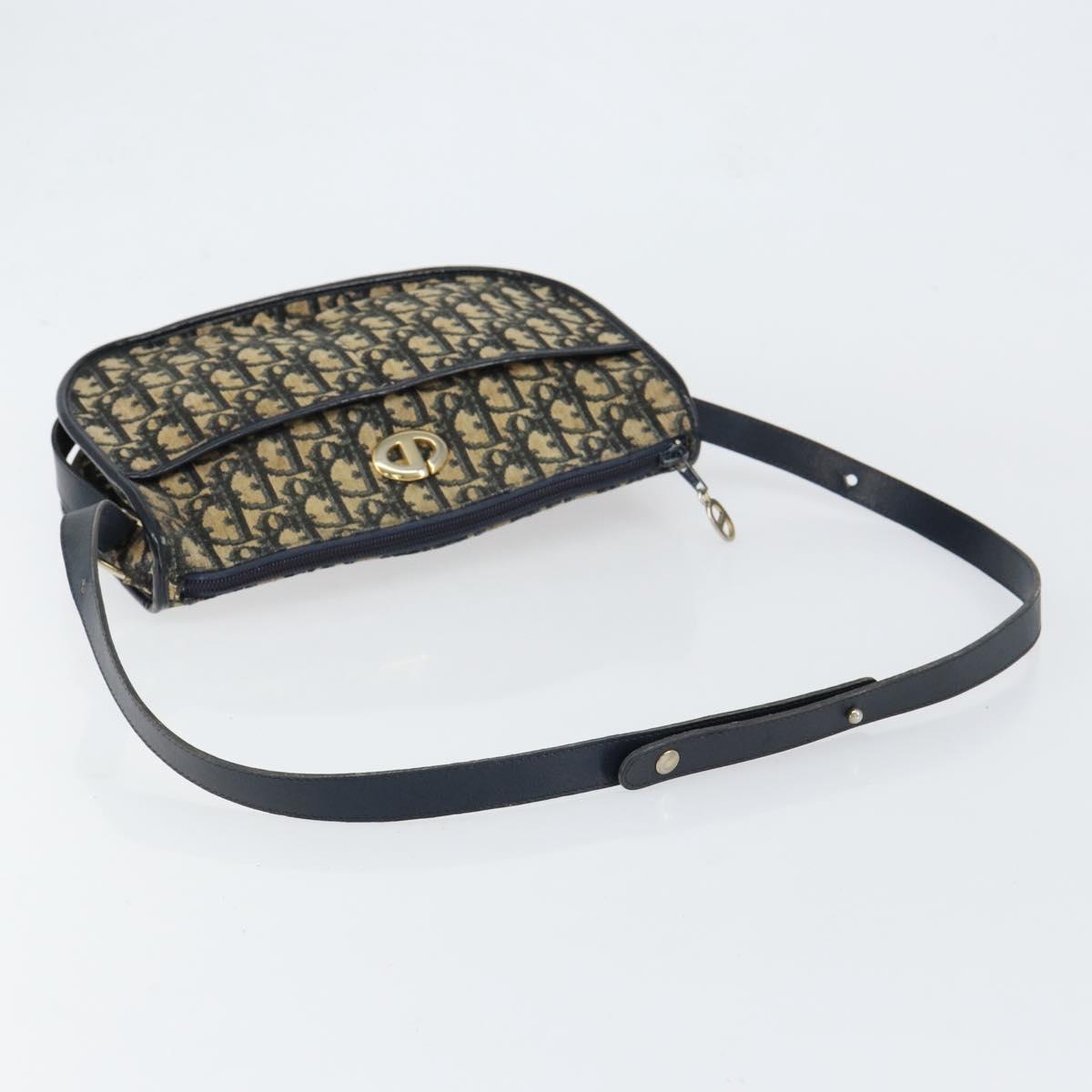 Christian Dior Trotter Canvas Shoulder Bag Navy Gold Auth 152726