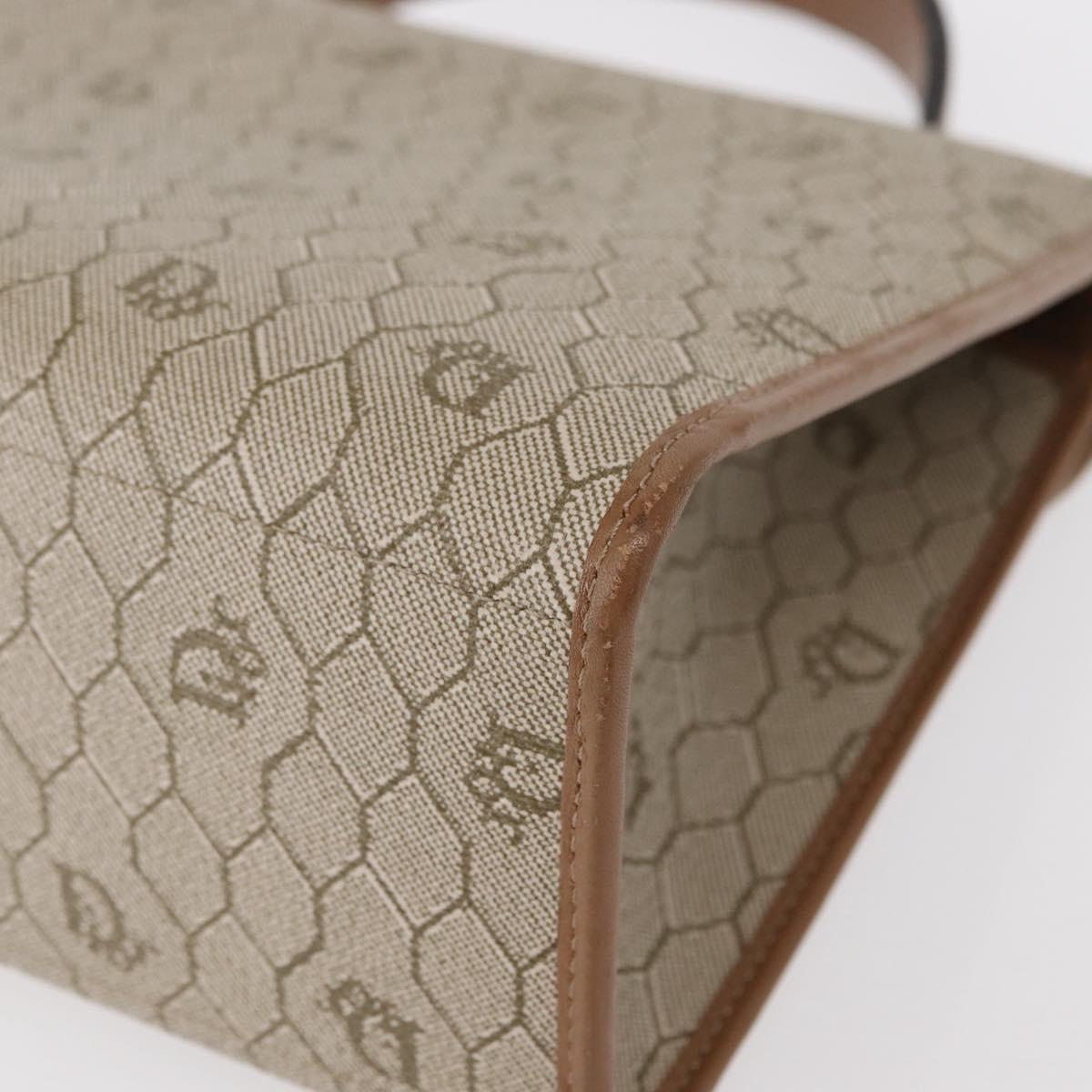 Christian Dior Honeycomb Canvas Hand Bag PVC Leather Beige Gold Auth 152727